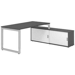 HAMMERBACHER RSE16SB höhenverstellbarer Schreibtisch grafit rechteckig, Kufen-Gestell silber 160,0 x 80,0 cm