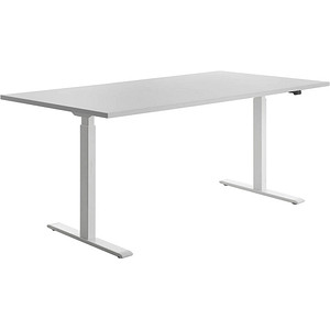 Topstar E-Table elektrisch höhenverstellbarer Schreibtisch lichtgrau rechteckig, T-Fuß-Gestell weiß 180,0 x 80,0 cm