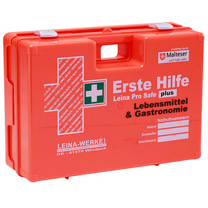 LEINA-WERKE Erste-Hilfe-Koffer Pro Safe plus Lebensmittel & Gastronomie DIN 13169 + Erweiterung orange
