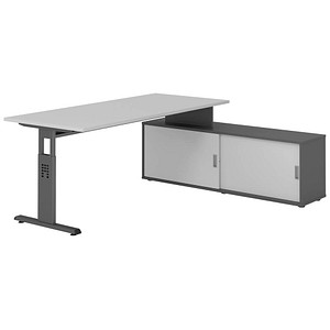 HAMMERBACHER OSE19SB höhenverstellbarer Schreibtisch lichtgrau rechteckig, T-Fuß-Gestell grau 180,0 x 80,0 cm