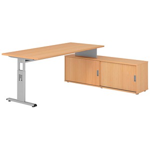 HAMMERBACHER OSE19SB höhenverstellbarer Schreibtisch buche rechteckig, T-Fuß-Gestell silber 180,0 x 80,0 cm