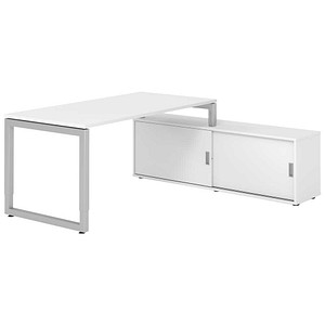 HAMMERBACHER RSE16SB höhenverstellbarer Schreibtisch weiß rechteckig, Kufen-Gestell silber 160,0 x 80,0 cm