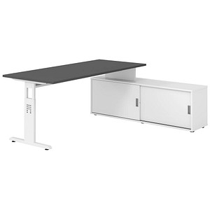 HAMMERBACHER OSE19SB höhenverstellbarer Schreibtisch grafit rechteckig, T-Fuß-Gestell weiß 180,0 x 80,0 cm