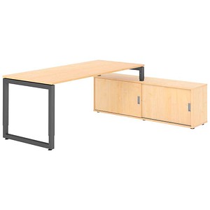 HAMMERBACHER RSE19SB höhenverstellbarer Schreibtisch ahorn rechteckig, Kufen-Gestell grau 180,0 x 80,0 cm
