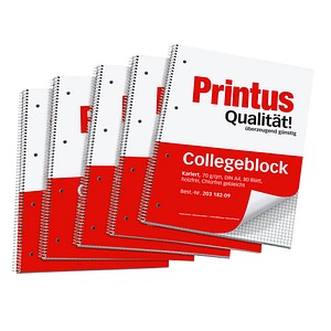 Printus Collegeblöcke kariert DIN A4 Innenrand, 5 Blöcke