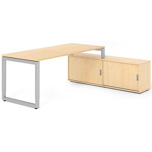 HAMMERBACHER RSE19SB höhenverstellbarer Schreibtisch ahorn rechteckig, Kufen-Gestell silber 180,0 x 80,0 cm