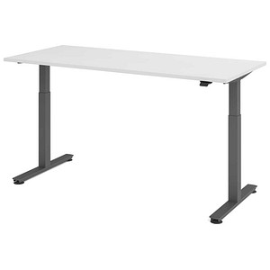 HAMMERBACHER VXMST19 elektrisch höhenverstellbarer Schreibtisch weiß rechteckig, T-Fuß-Gestell grau 180,0 x 80,0 cm