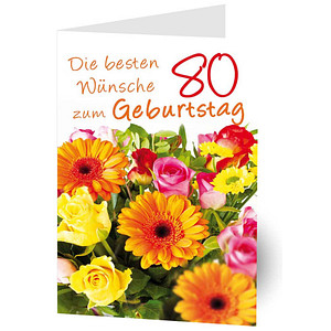 LUMA Geburtstagskarte 80. Blumen LU1486 DIN B6, 1 St.