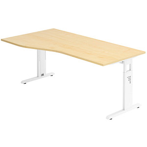 HAMMERBACHER OS 18 höhenverstellbarer Schreibtisch ahorn Trapezform, C-Fuß-Gestell weiß 180,0 x 80,0/100,0 cm