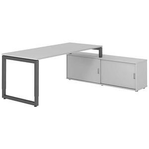 HAMMERBACHER RSE19SB höhenverstellbarer Schreibtisch lichtgrau rechteckig, Kufen-Gestell grau 180,0 x 80,0 cm