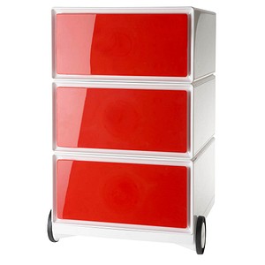 PAPERFLOW easyBox Rollcontainer weiß, rot 3 Auszüge 39,0 x 43,6 x 64,2 cm