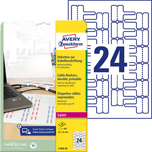 AVERY Zweckform Kabelbeschriftungs-Etiketten L7950-20 weiß 60,0 x 40,0 mm, 20 Blatt
