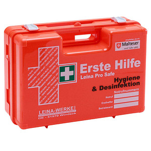 LEINA-WERKE Erste-Hilfe-Koffer Pro Safe Hygiene & Desinfektion DIN 13157 + Erweiterung orange