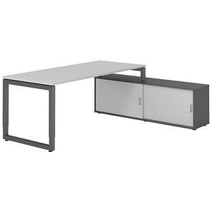 HAMMERBACHER RSE19SB höhenverstellbarer Schreibtisch lichtgrau rechteckig, Kufen-Gestell grau 180,0 x 80,0 cm