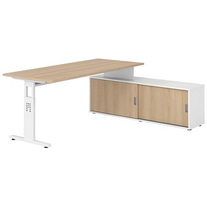 HAMMERBACHER OSE19SB höhenverstellbarer Schreibtisch eiche rechteckig, T-Fuß-Gestell weiß 180,0 x 80,0 cm