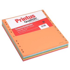 Printus Trennblätter DIN A4 0-9 gelb, orange, rot, blau, grün, 250 g/qm, 100 Blatt