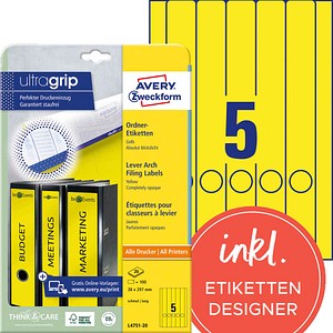 AVERY Zweckform Ordneretiketten L4751-20 gelb, 20 Blatt