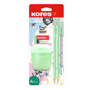 Kores® Pastell Bleistift-Set HB mintgrün, rosa oder lila mit Radierer, 1 Set