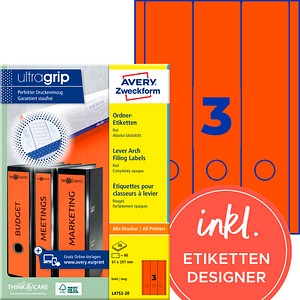 AVERY Zweckform Ordneretiketten L4752-20 rot, 20 Blatt