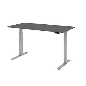 HAMMERBACHER XDKB16 elektrisch höhenverstellbarer Schreibtisch grafit rechteckig, C-Fuß-Gestell silber 160,0 x 80,0 cm