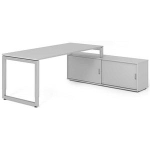 HAMMERBACHER RSE19SB höhenverstellbarer Schreibtisch lichtgrau rechteckig, Kufen-Gestell silber 180,0 x 80,0 cm