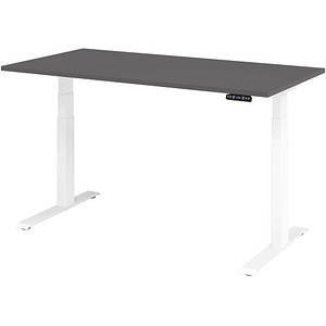HAMMERBACHER XDKB16 elektrisch höhenverstellbarer Schreibtisch grafit rechteckig, C-Fuß-Gestell weiß 160,0 x 80,0 cm