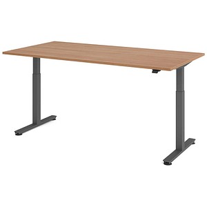 HAMMERBACHER VXMST2E elektrisch höhenverstellbarer Schreibtisch nussbaum rechteckig, T-Fuß-Gestell grau 200,0 x 100,0 cm