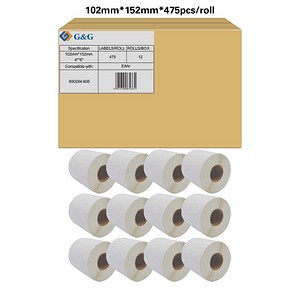 G&G Etikettenrollen für Etikettendrucker ersetzt Zebra 800284-605 weiß, 102,0 x 152,0 mm, 12 x 475 Etiketten