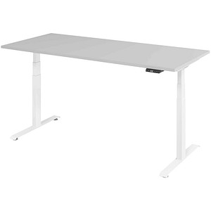 BaseLite elektrisch höhenverstellbarer Schreibtisch lichtgrau rechteckig, T-Fuß-Gestell weiß 180,0 x 80,0 cm