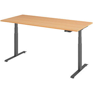 BaseLite elektrisch höhenverstellbarer Schreibtisch buche rechteckig, T-Fuß-Gestell grau 180,0 x 80,0 cm