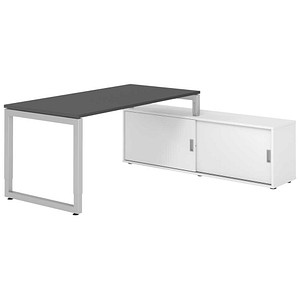 HAMMERBACHER RSE16SB höhenverstellbarer Schreibtisch grafit rechteckig, Kufen-Gestell silber 160,0 x 80,0 cm