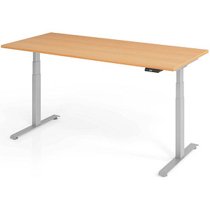 BaseLite elektrisch höhenverstellbarer Schreibtisch buche rechteckig, T-Fuß-Gestell silber 180,0 x 80,0 cm