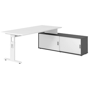 HAMMERBACHER OSE19SB höhenverstellbarer Schreibtisch weiß rechteckig, T-Fuß-Gestell weiß 180,0 x 80,0 cm