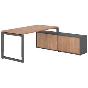 HAMMERBACHER RSE16SB höhenverstellbarer Schreibtisch nussbaum rechteckig, Kufen-Gestell grau 160,0 x 80,0 cm