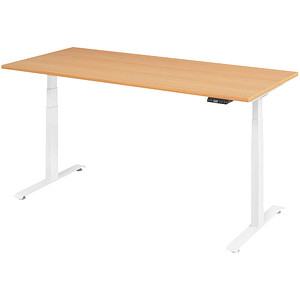 BaseLite elektrisch höhenverstellbarer Schreibtisch buche rechteckig, T-Fuß-Gestell weiß 180,0 x 80,0 cm