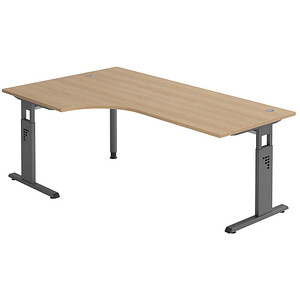 HAMMERBACHER OS 82 höhenverstellbarer Schreibtisch eiche L-Form, C-Fuß-Gestell grau 200,0 x 80,0/120,0 cm