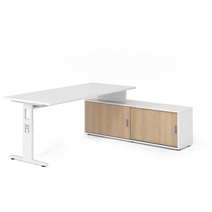 HAMMERBACHER OSE19SB höhenverstellbarer Schreibtisch weiß rechteckig, T-Fuß-Gestell weiß 180,0 x 80,0 cm