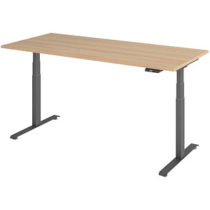 BaseLite elektrisch höhenverstellbarer Schreibtisch eiche rechteckig, T-Fuß-Gestell grau 180,0 x 80,0 cm