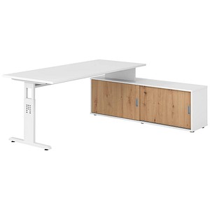 HAMMERBACHER OSE19SB höhenverstellbarer Schreibtisch weiß rechteckig, T-Fuß-Gestell weiß 180,0 x 80,0 cm
