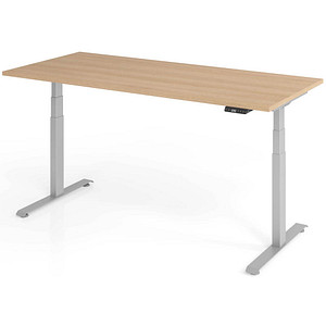 BaseLite elektrisch höhenverstellbarer Schreibtisch eiche rechteckig, T-Fuß-Gestell silber 180,0 x 80,0 cm