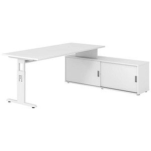 HAMMERBACHER OSE19SB höhenverstellbarer Schreibtisch weiß rechteckig, T-Fuß-Gestell weiß 180,0 x 80,0 cm