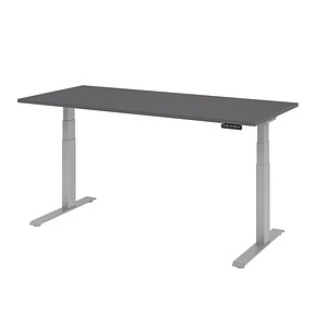 HAMMERBACHER XDKB19 elektrisch höhenverstellbarer Schreibtisch grafit rechteckig, C-Fuß-Gestell silber 180,0 x 80,0 cm