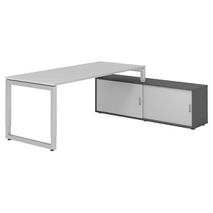 HAMMERBACHER RSE19SB höhenverstellbarer Schreibtisch lichtgrau rechteckig, Kufen-Gestell silber 180,0 x 80,0 cm