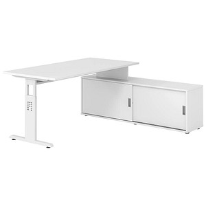 HAMMERBACHER OSE16SB höhenverstellbarer Schreibtisch weiß rechteckig, T-Fuß-Gestell weiß 160,0 x 80,0 cm