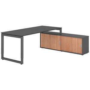 HAMMERBACHER RSE19SB höhenverstellbarer Schreibtisch grafit rechteckig, Kufen-Gestell grau 180,0 x 80,0 cm