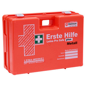 LEINA-WERKE Erste-Hilfe-Koffer Pro Safe plus Metall DIN 13169 + Erweiterung orange