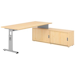 HAMMERBACHER OSE19SB höhenverstellbarer Schreibtisch ahorn rechteckig, T-Fuß-Gestell silber 180,0 x 80,0 cm