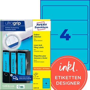 AVERY Zweckform Ordneretiketten L4767-20 blau, 20 Blatt