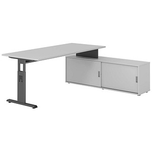 HAMMERBACHER OSE19SB höhenverstellbarer Schreibtisch lichtgrau rechteckig, T-Fuß-Gestell grau 180,0 x 80,0 cm