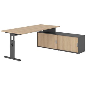 HAMMERBACHER OSE19SB höhenverstellbarer Schreibtisch eiche rechteckig, T-Fuß-Gestell grau 180,0 x 80,0 cm